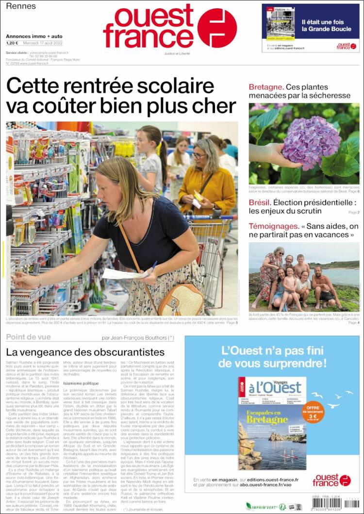 Portada de Ouest France (Francia)