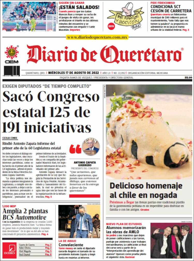 Portada de Diario de Querétaro (México)