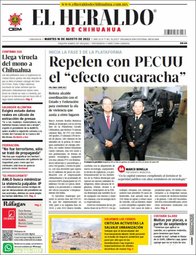 Portada de El Heraldo de Chihuahua (México)