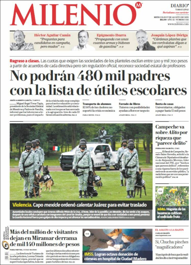 Portada de Milenio - Tamaulipas (México)