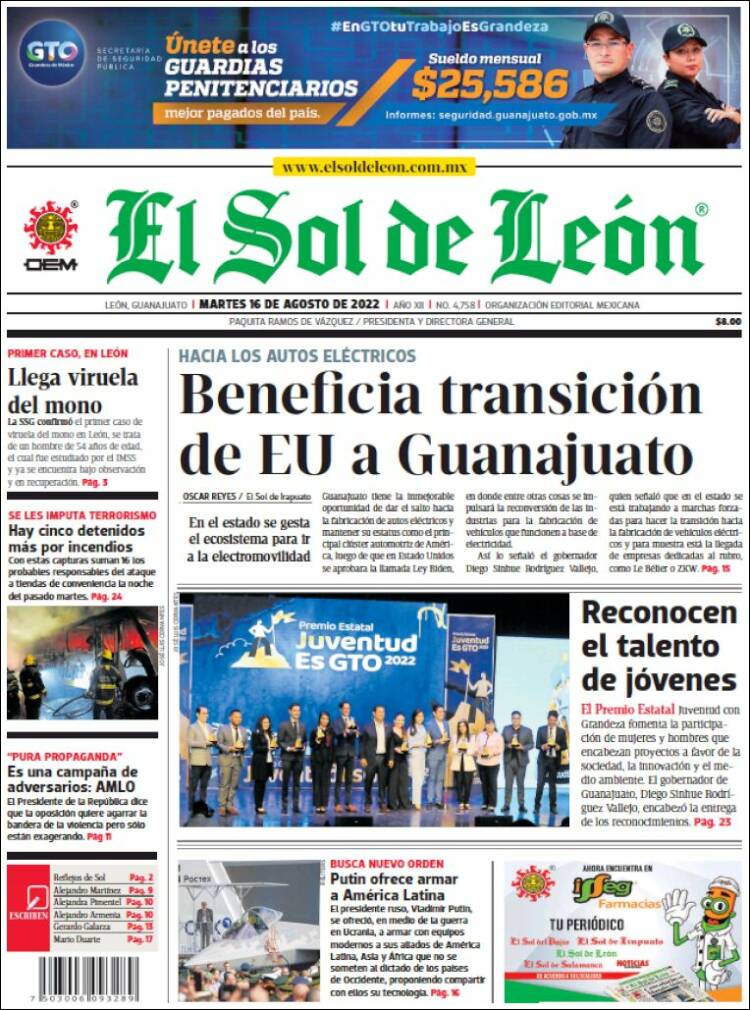 Portada de El Sol de León (México)