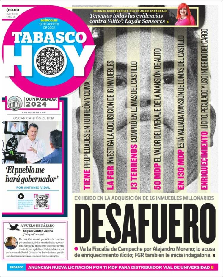 Portada de Tabasco Hoy (México)