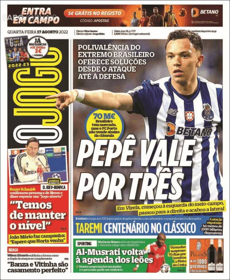 Portada de O Jogo (Portugal)