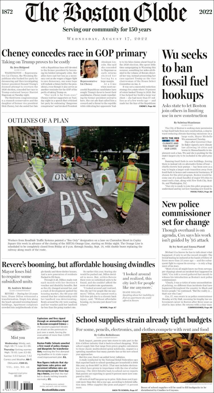 Portada de Boston Globe (USA)