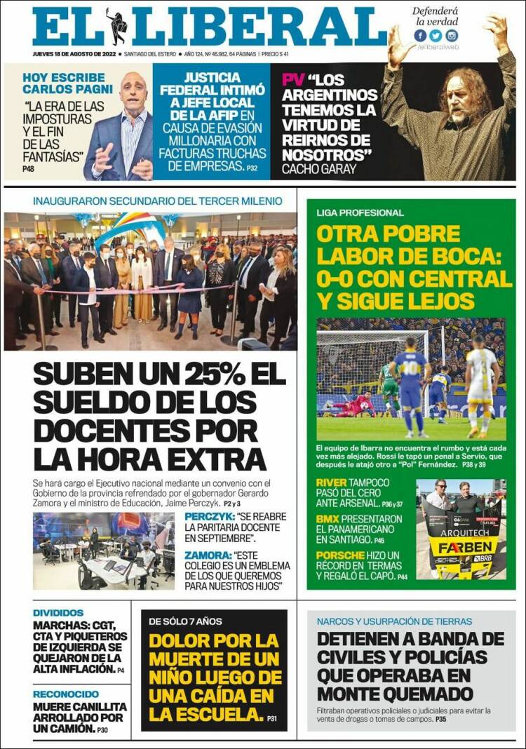 Portada de Diario El Liberal (Argentina)