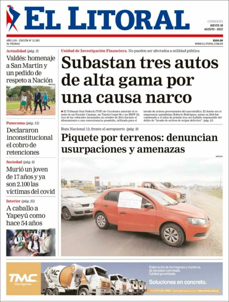 Portada de El Litoral Corrientes (Argentina)