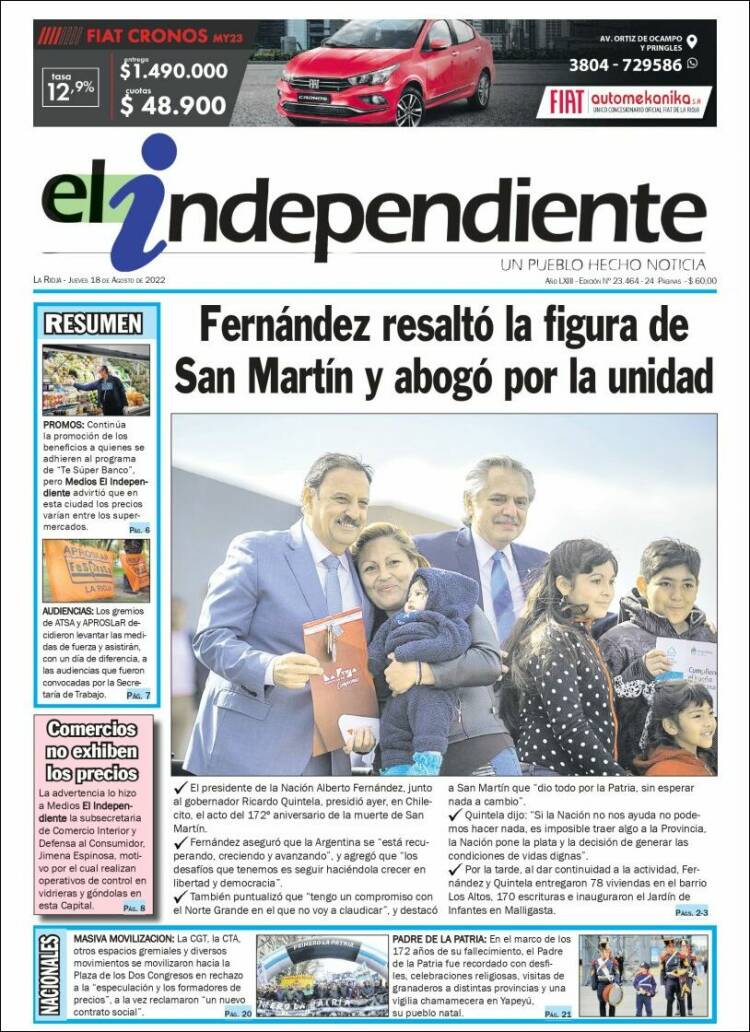Portada de El Independiente (Argentina)