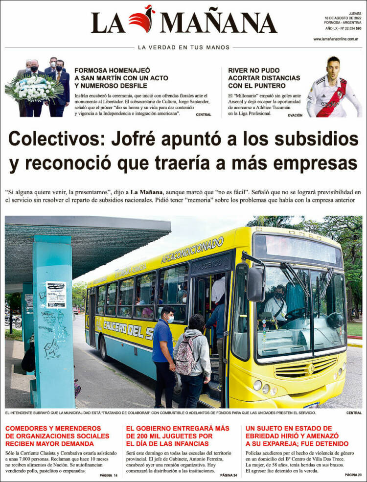 Portada de Diario La Mañana (Argentina)