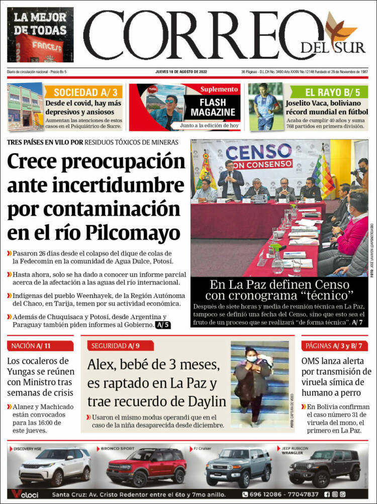 Portada de Correo Sur (Bolivia)