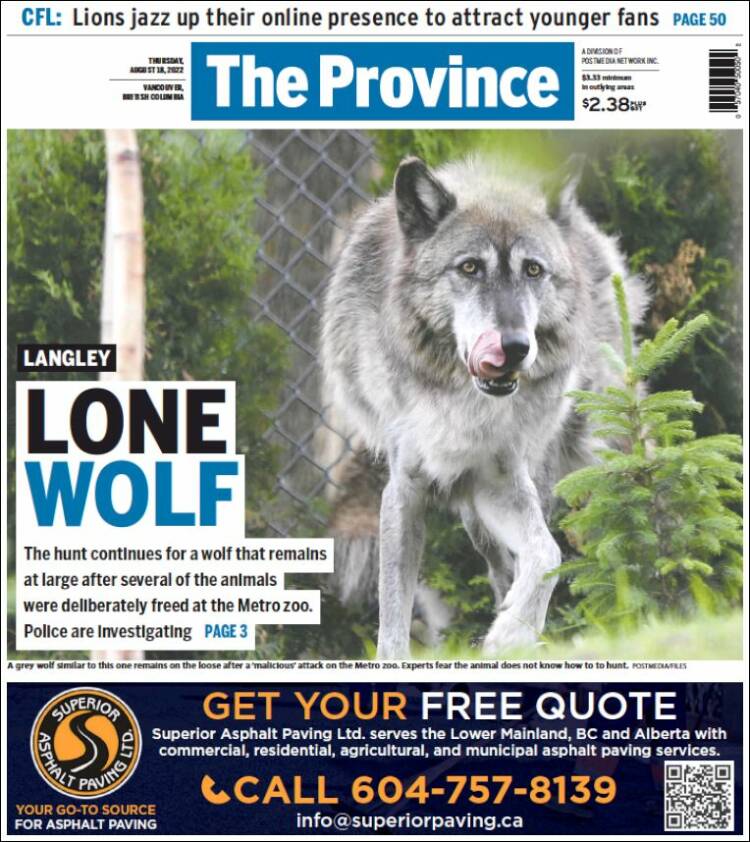 Portada de The Province (Canadá)