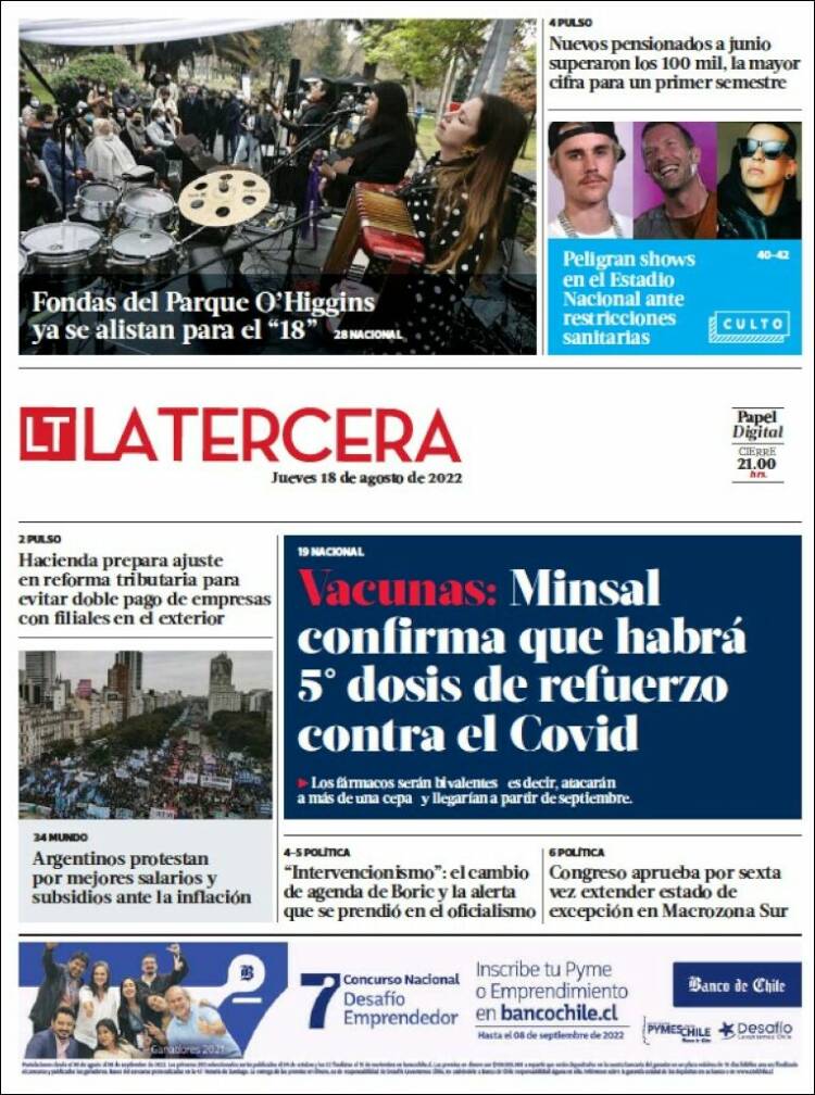 Portada de La Tercera (Chile)