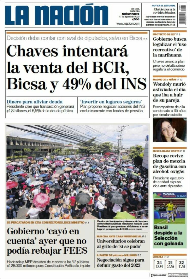Portada de La Nación - Costa Rica (Costa Rica)