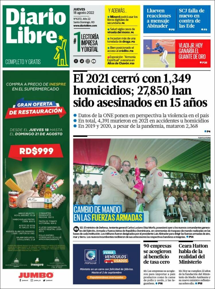 Portada de Diario Libre (R. Dominicana)