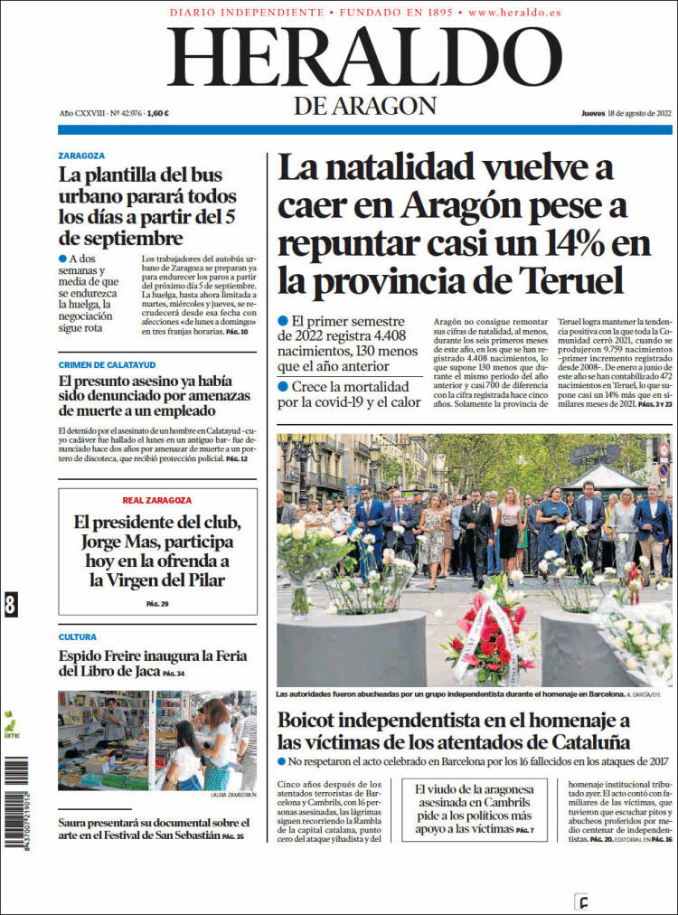 Portada de Heraldo de Aragón (Espa&ntilde;a)