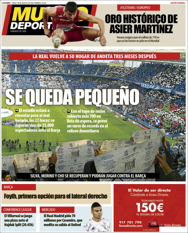 Portada de Mundo Deportivo Gipuzkoa (Espa&ntilde;a)