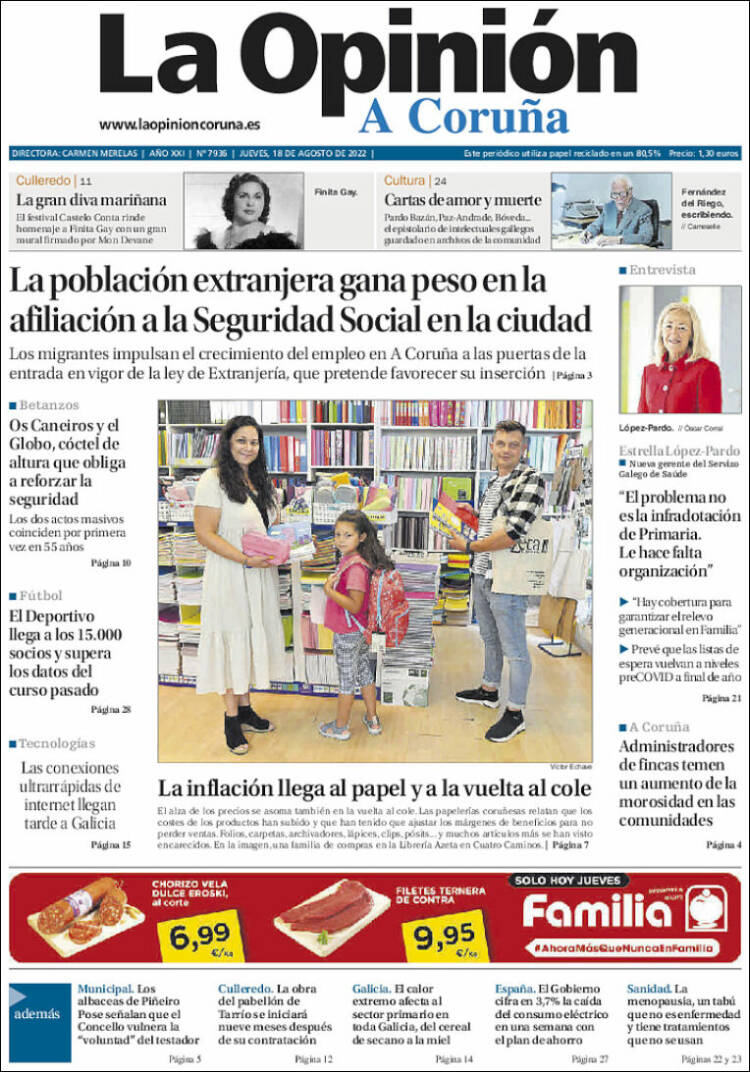 Portada de La Opinión de A Coruña (Espa&ntilde;a)