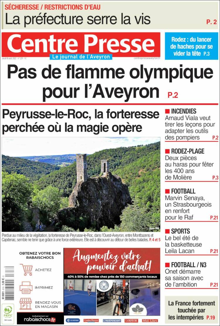 Portada de Centre Presse (Francia)