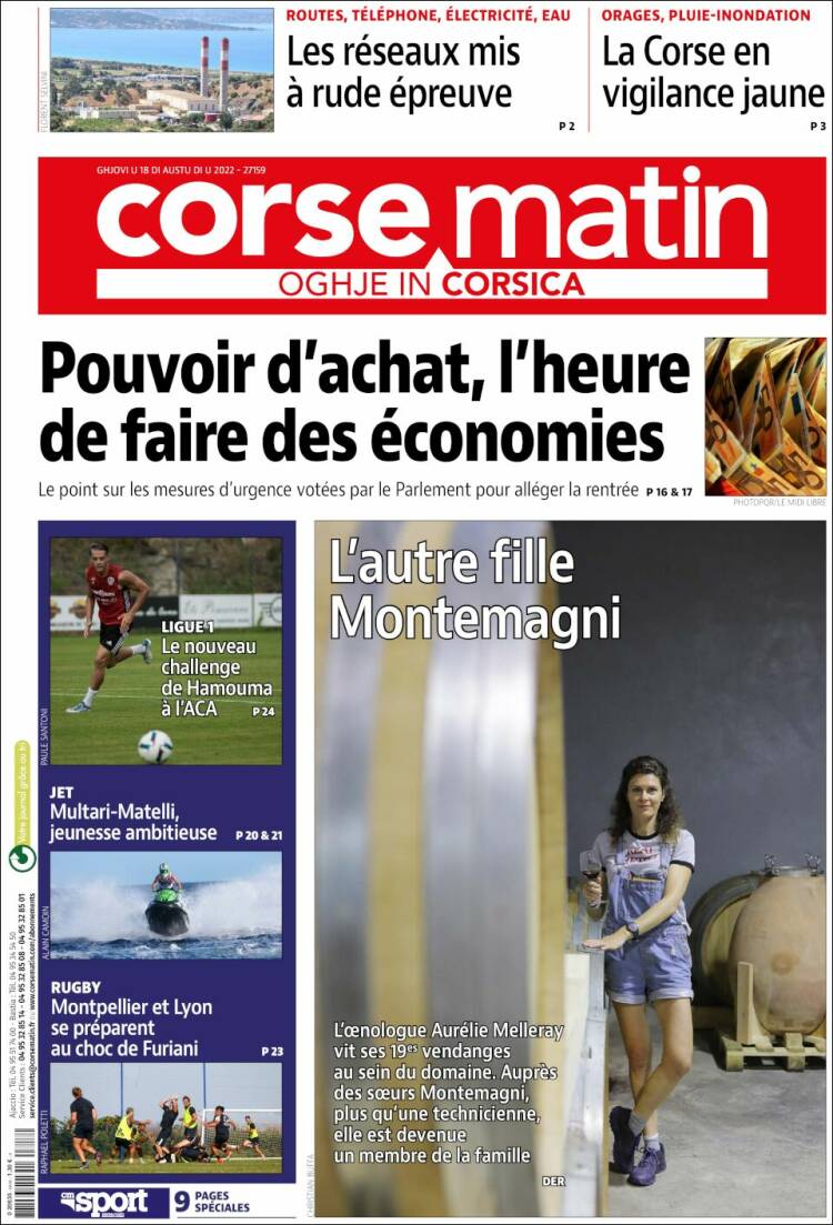 Portada de Corse-Matin (Francia)