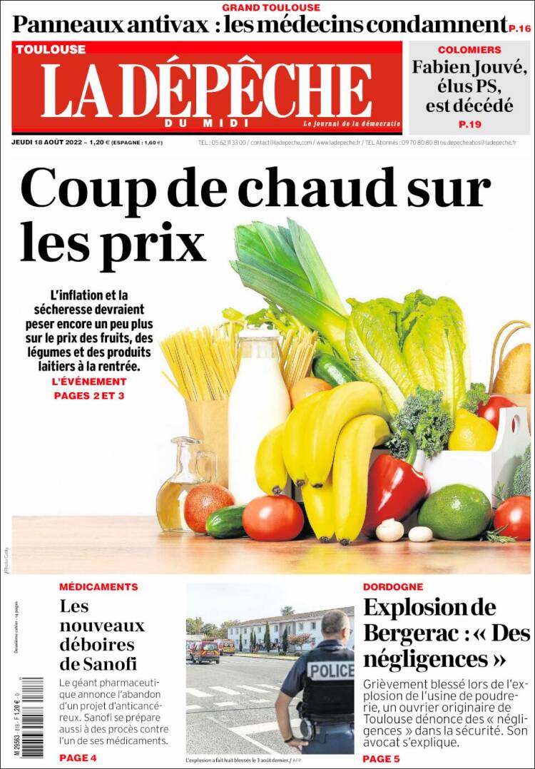 Portada de La Dépêche du Midi (Francia)