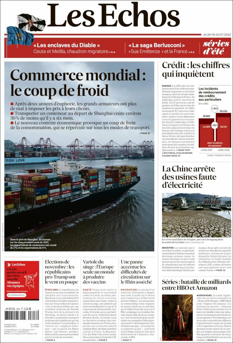 Portada de Les Echos (Francia)