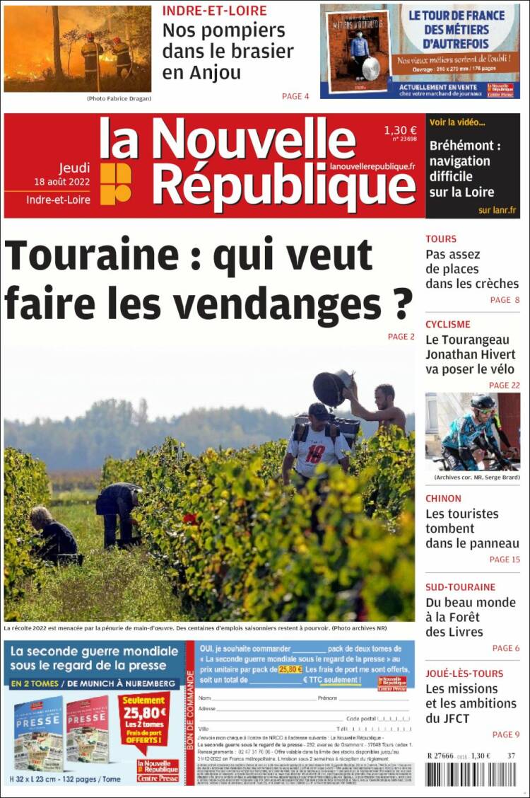 Portada de La Nouvelle Republique (Francia)