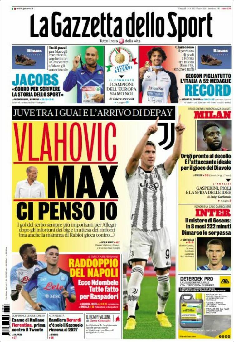 Portada de La Gazzetta dello Sport (Italia)