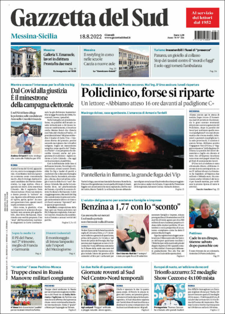 Portada de Gazzetta del Sud (Italia)
