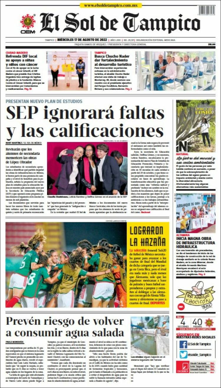 Portada de El Sol de Tampico (M&eacute;xico)