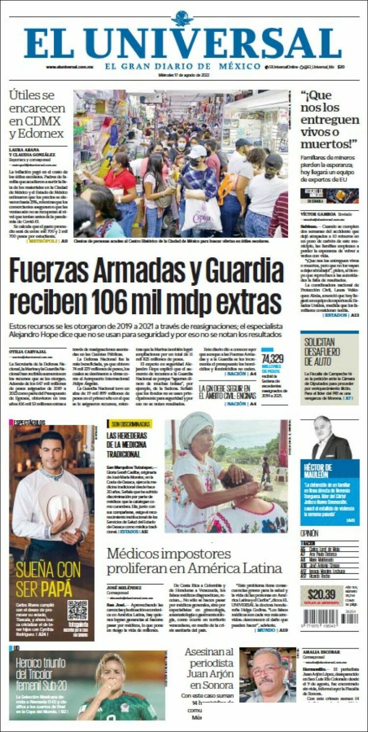 Portada de El Universal (M&eacute;xico)