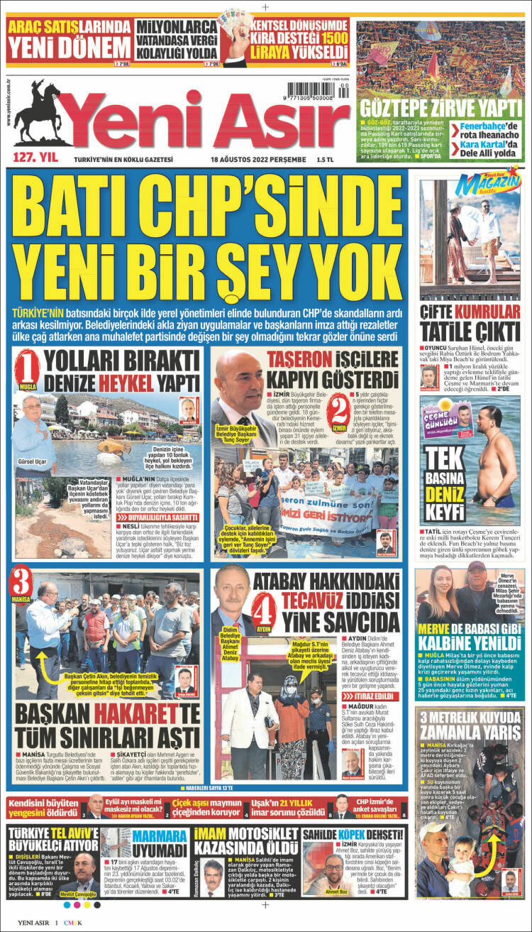 Portada de Yeni Asır (Turqu&iacute;a)