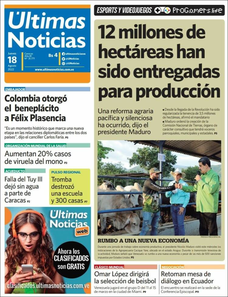 Portada de Últimas Noticias (Venezuela)