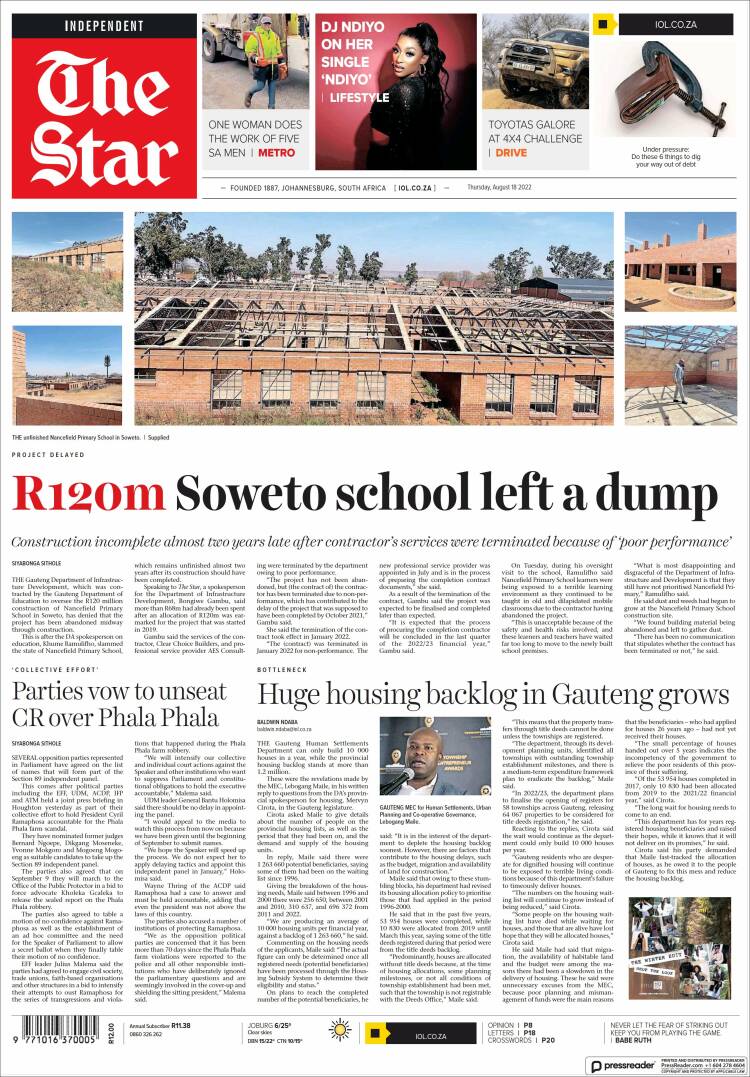 Portada de The Star (Sud&aacute;frica)