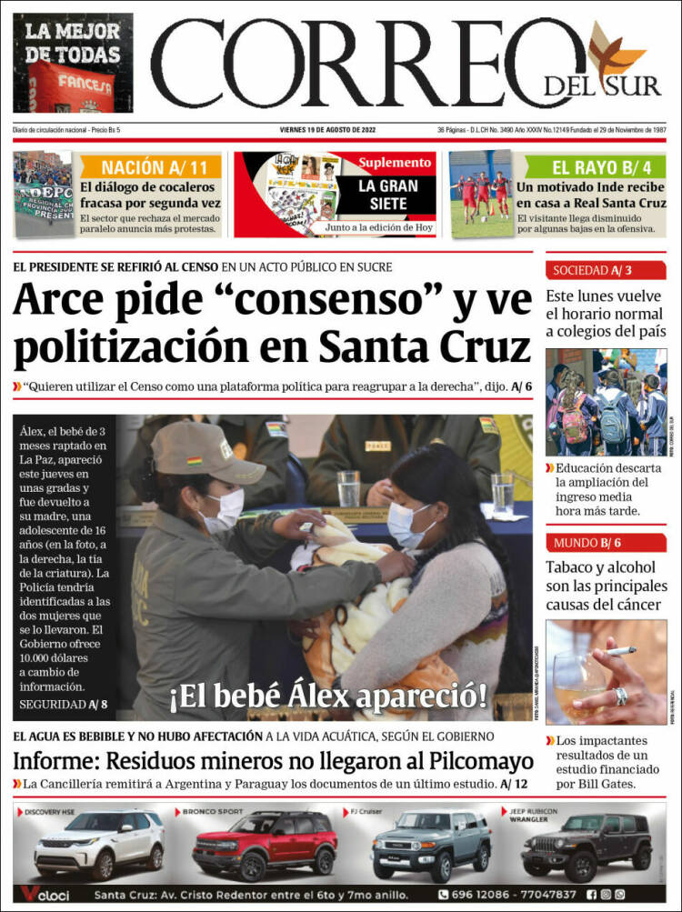 Portada de Correo Sur (Bolivia)