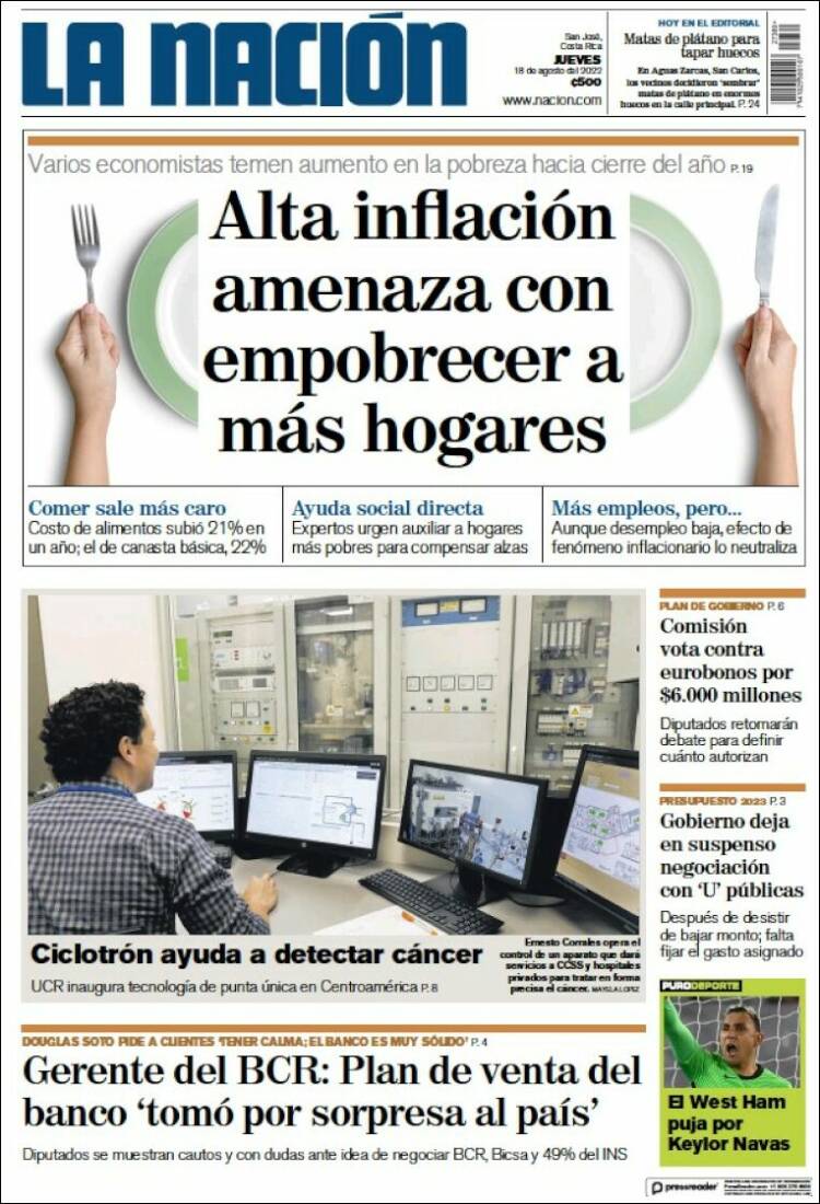Portada de La Nación - Costa Rica (Costa Rica)