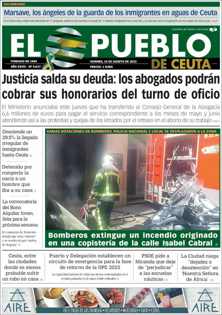 Portada de El Pueblo de Ceuta (España)