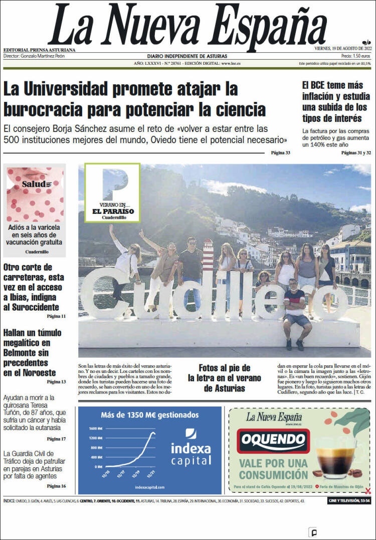 Portada de La Nueva España (España)