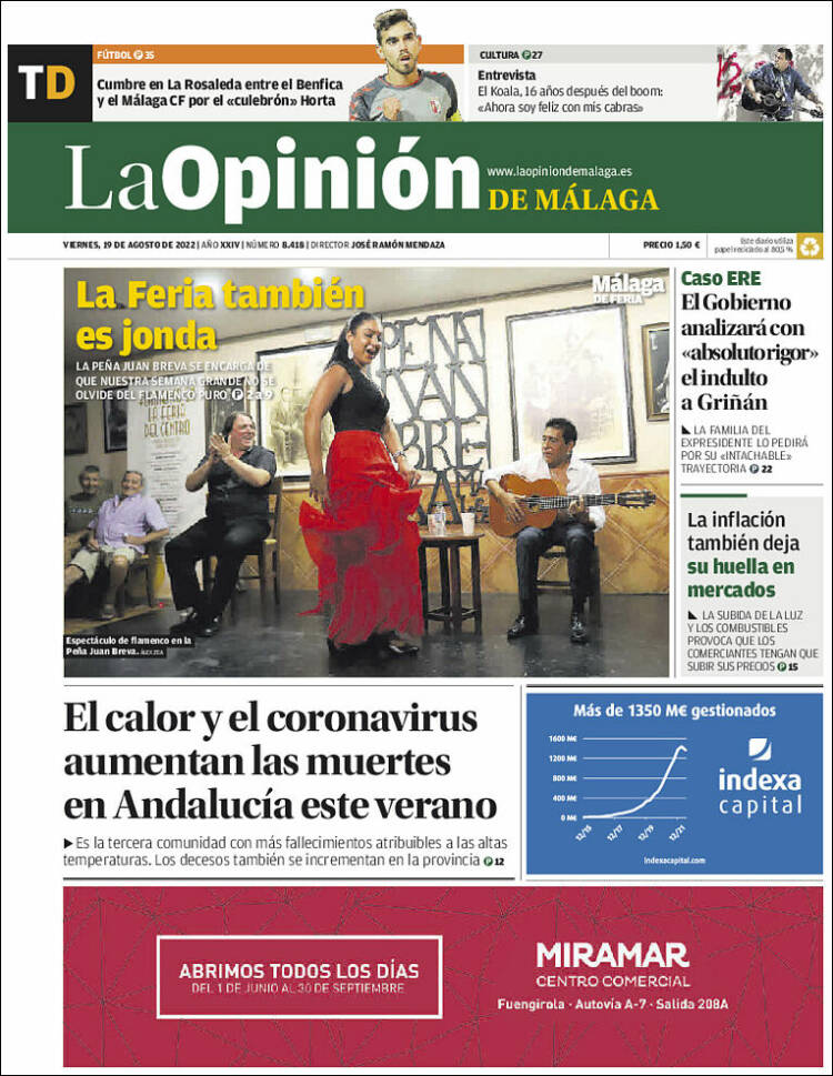 Portada de La Opinión de Málaga (España)