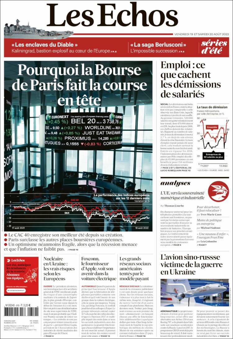 Portada de Les Echos (Francia)