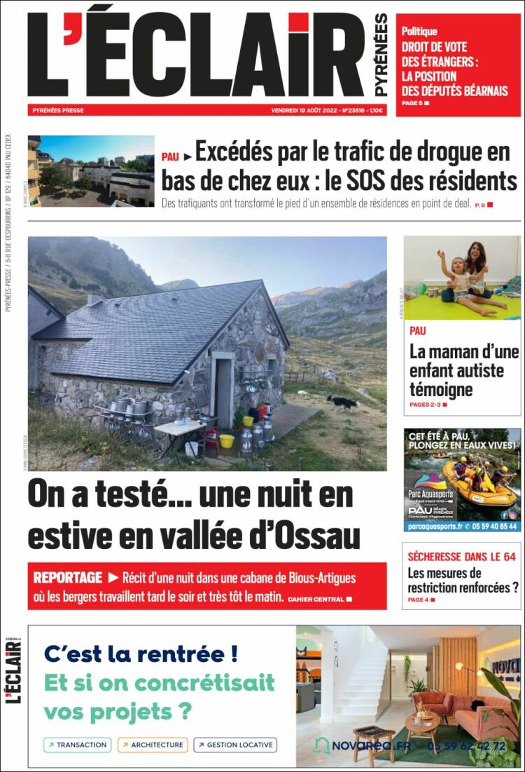Portada de L'Eclair des Pyrénées (Francia)