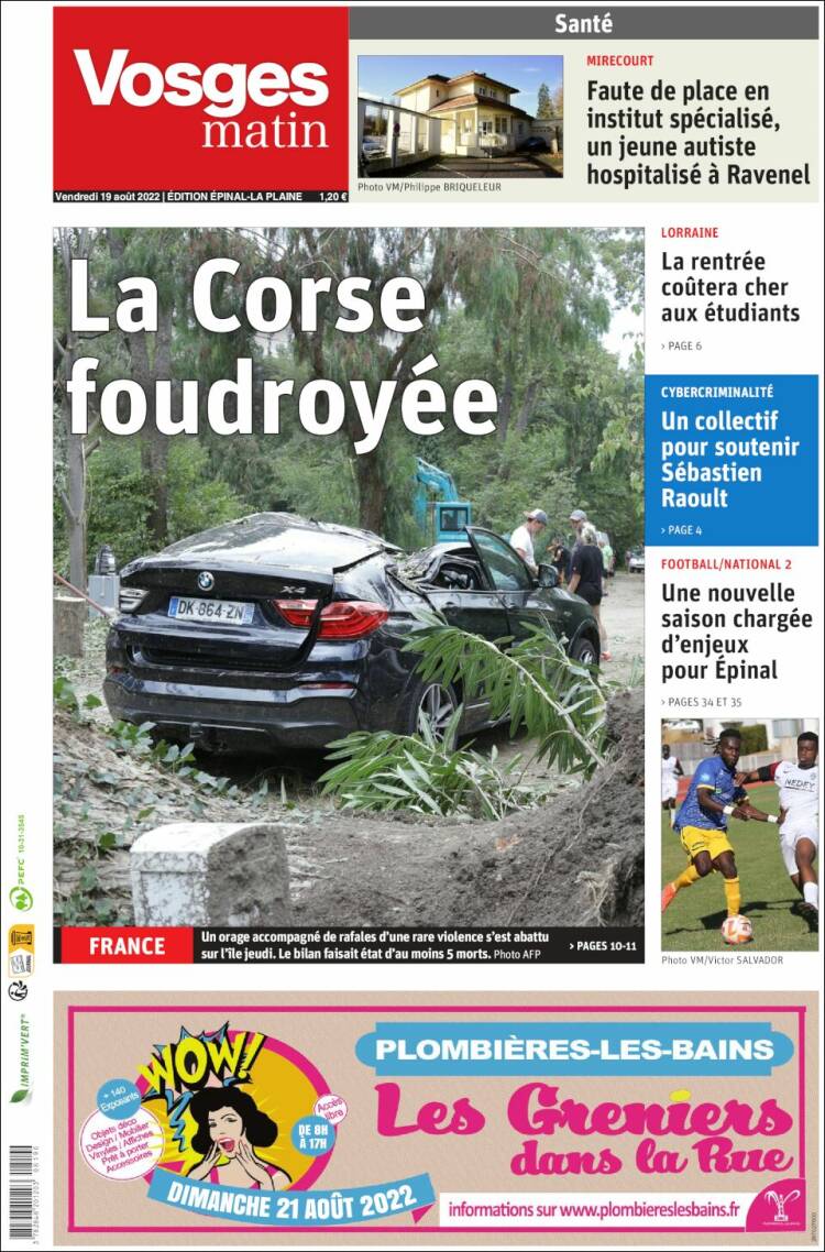 Portada de Vosges Matin (Francia)