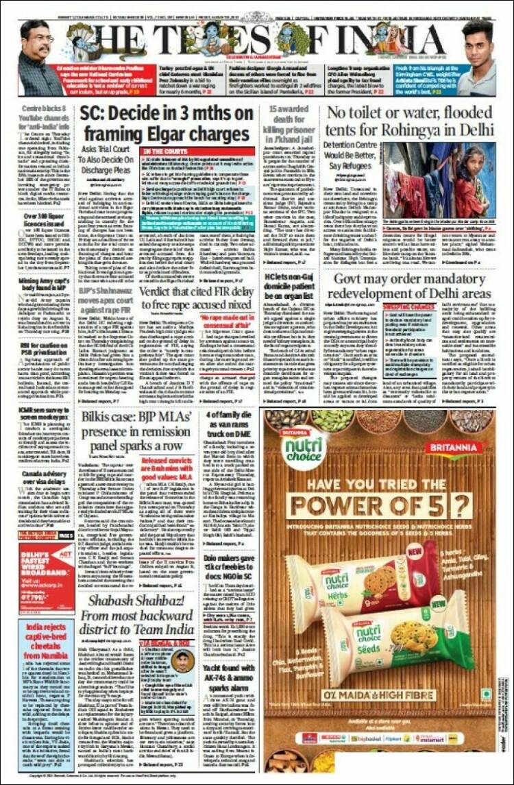 Portada de The Times of India (India)