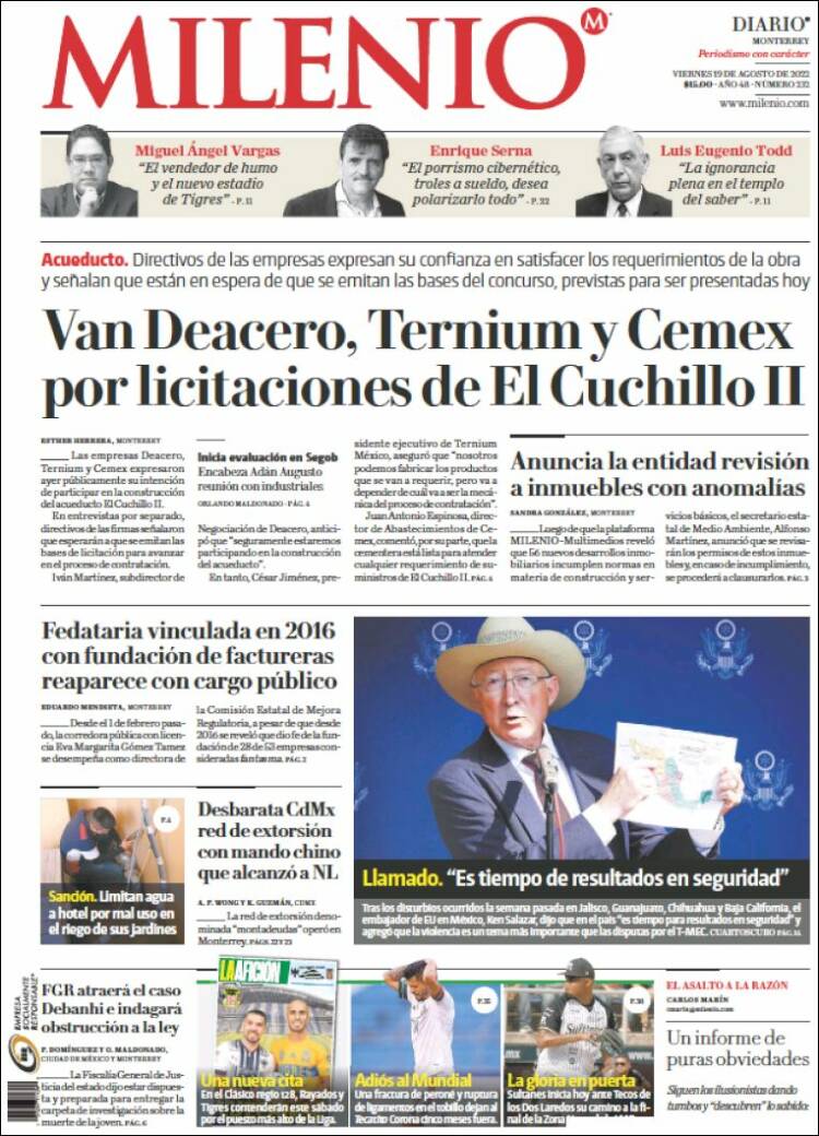 Portada de Milenio de Monterrey (M&eacute;xico)