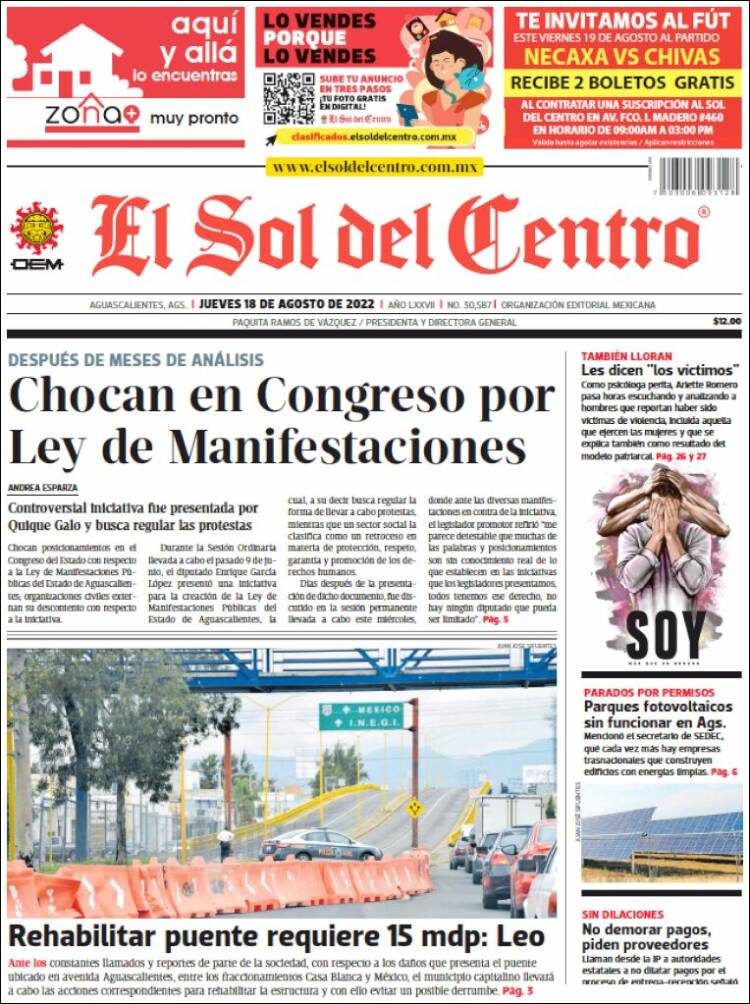 Portada de El Sol del Centro (M&eacute;xico)