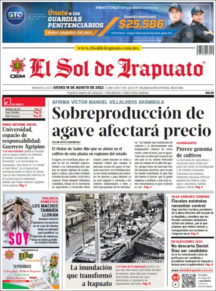 Portada de El Sol de Irapuato (México)