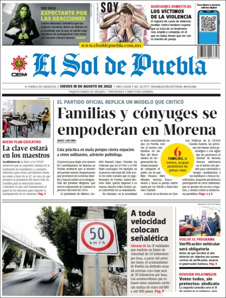 Portada de El Sol de Puebla (M&eacute;xico)
