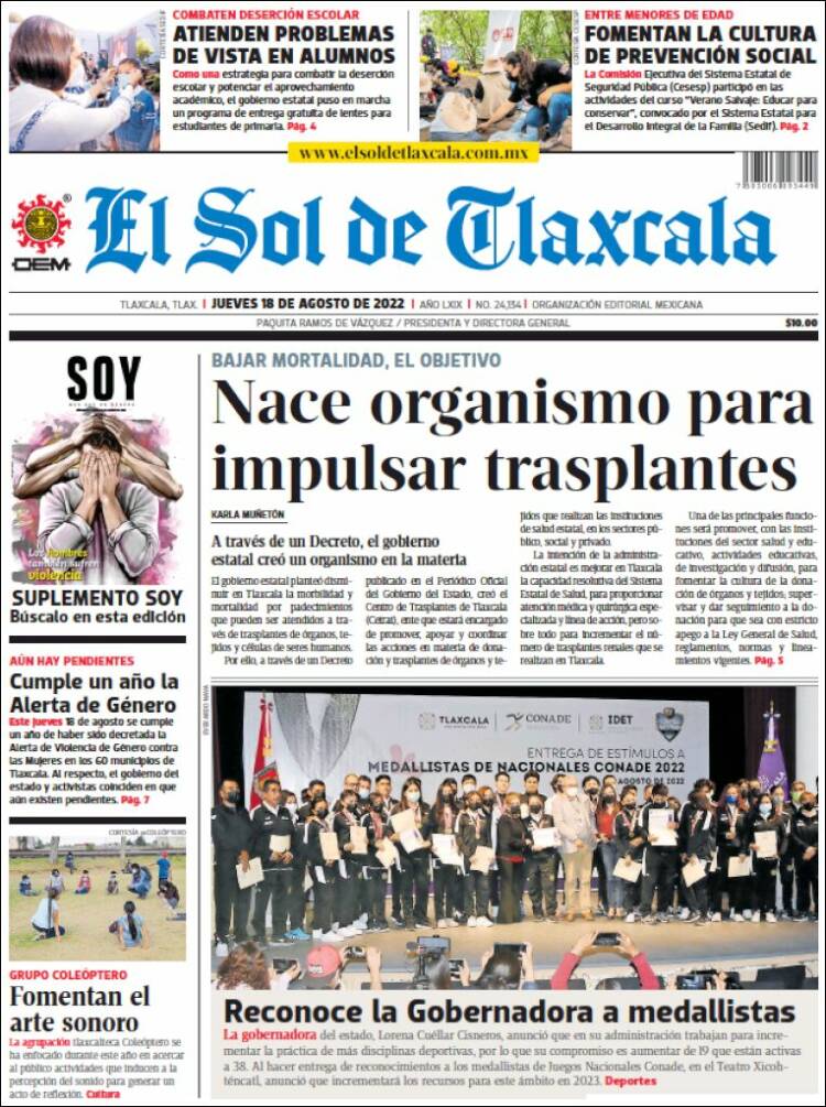 Portada de El Sol de Tlaxcala (M&eacute;xico)