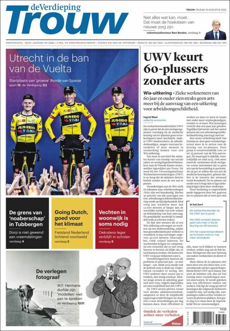 Portada de Trouw (Pa&iacute;ses Bajos)