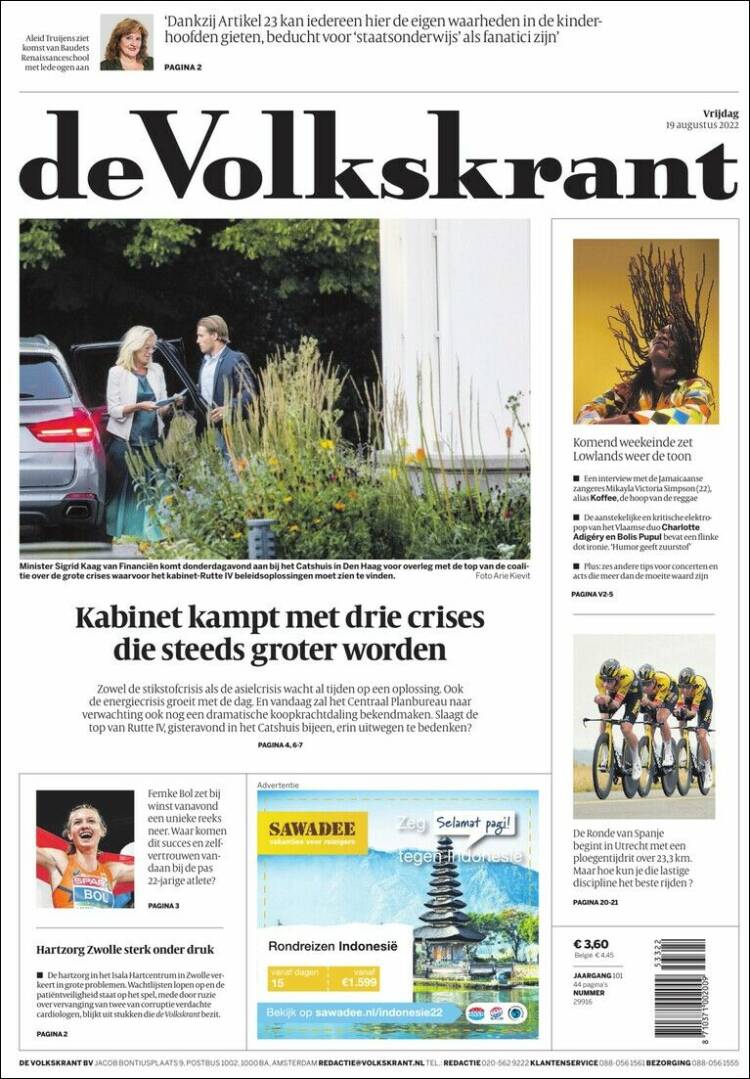 Portada de De Volkskrant (Pa&iacute;ses Bajos)