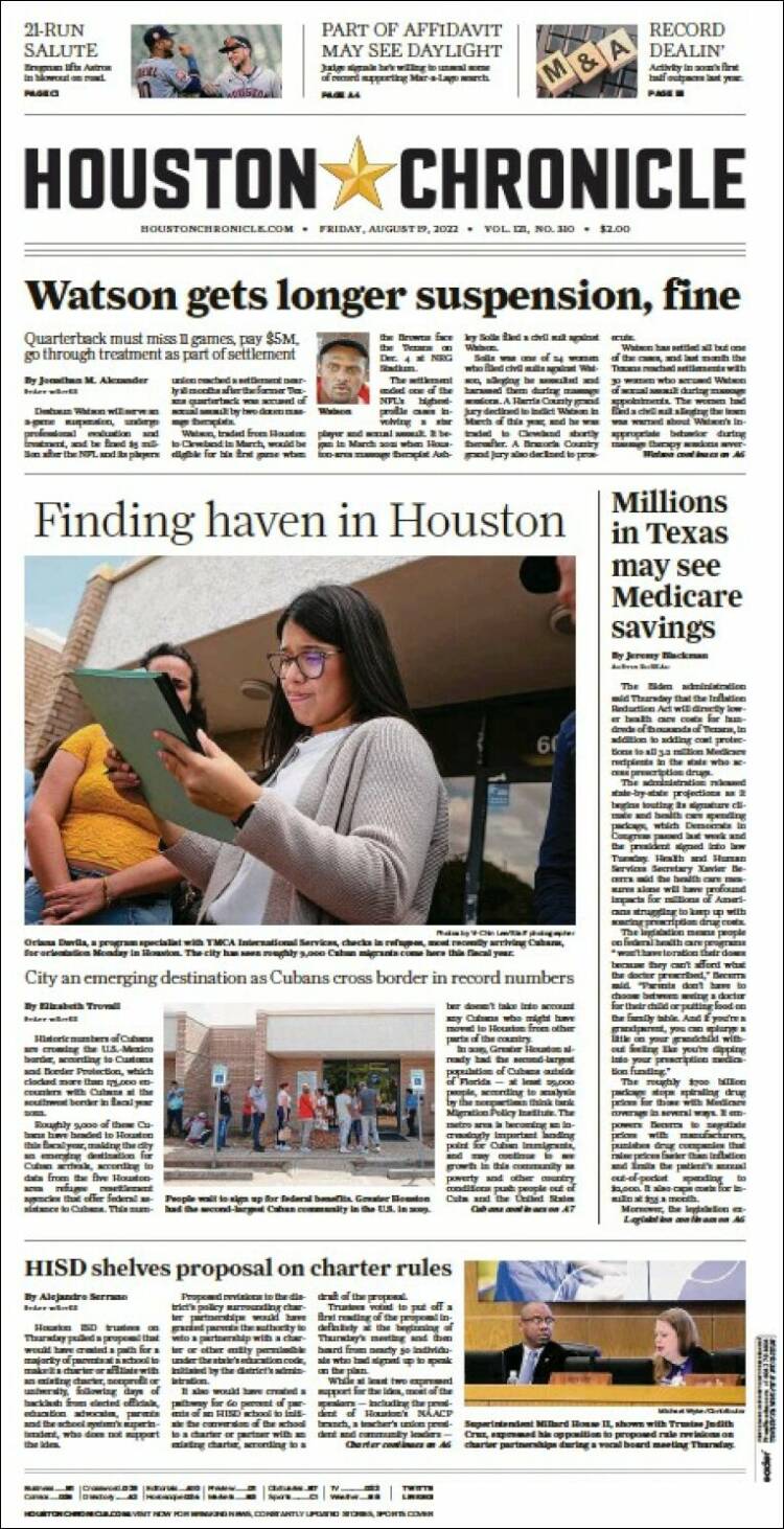 Portada de Houston Chronicle (USA)