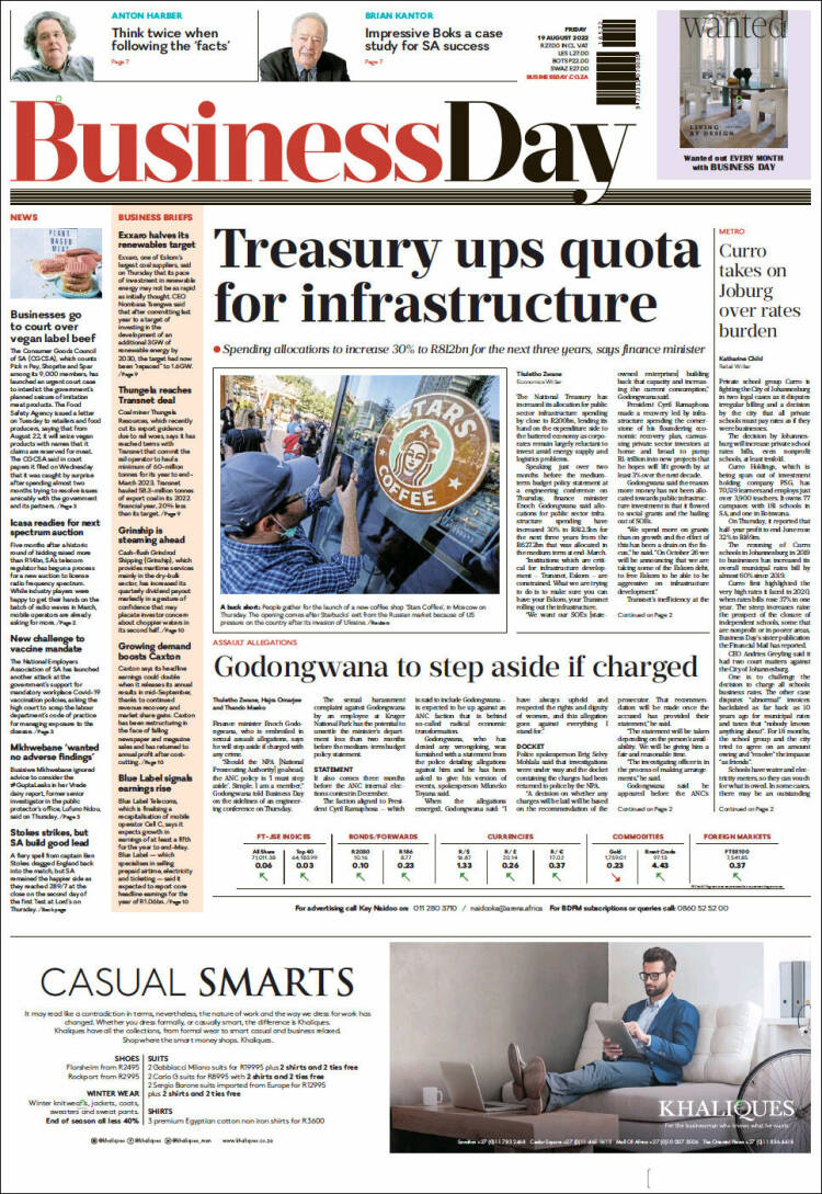 Portada de Business Day (Sud&aacute;frica)